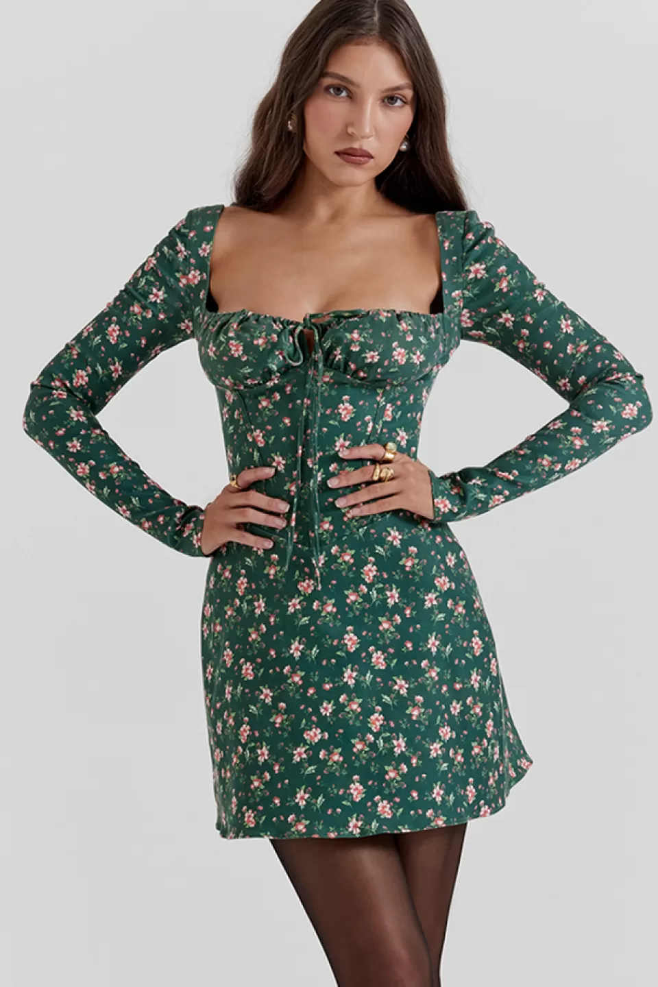 House of CB 'Malika' Green Floral Corset Mini Dress Best Sale