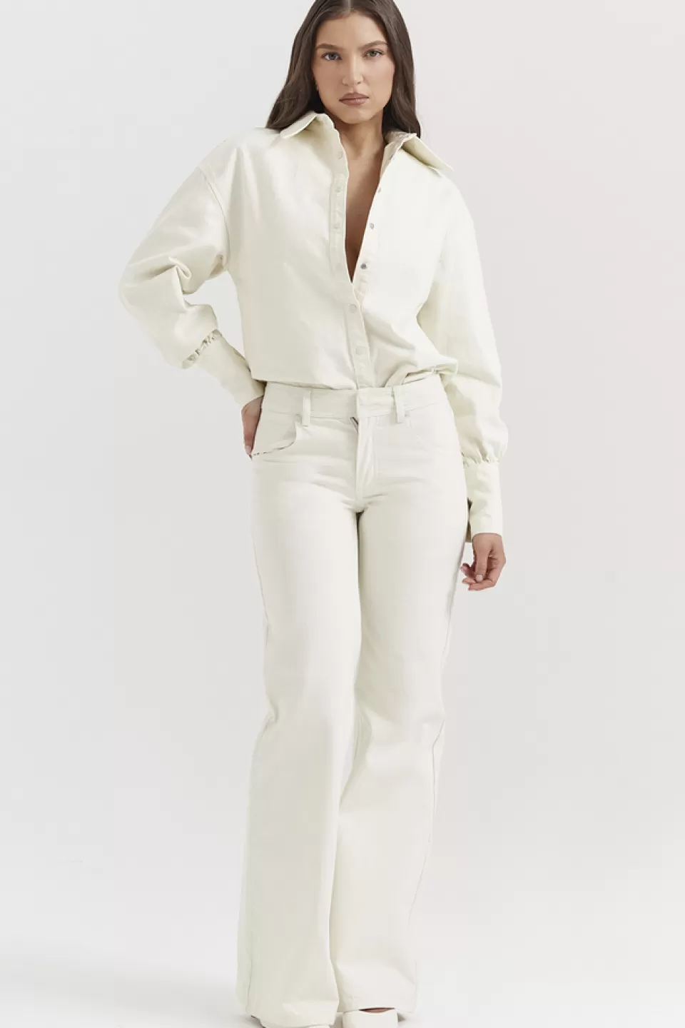 House of CB 'Marli' Ivory Wide Leg Flared Jeans Shop
