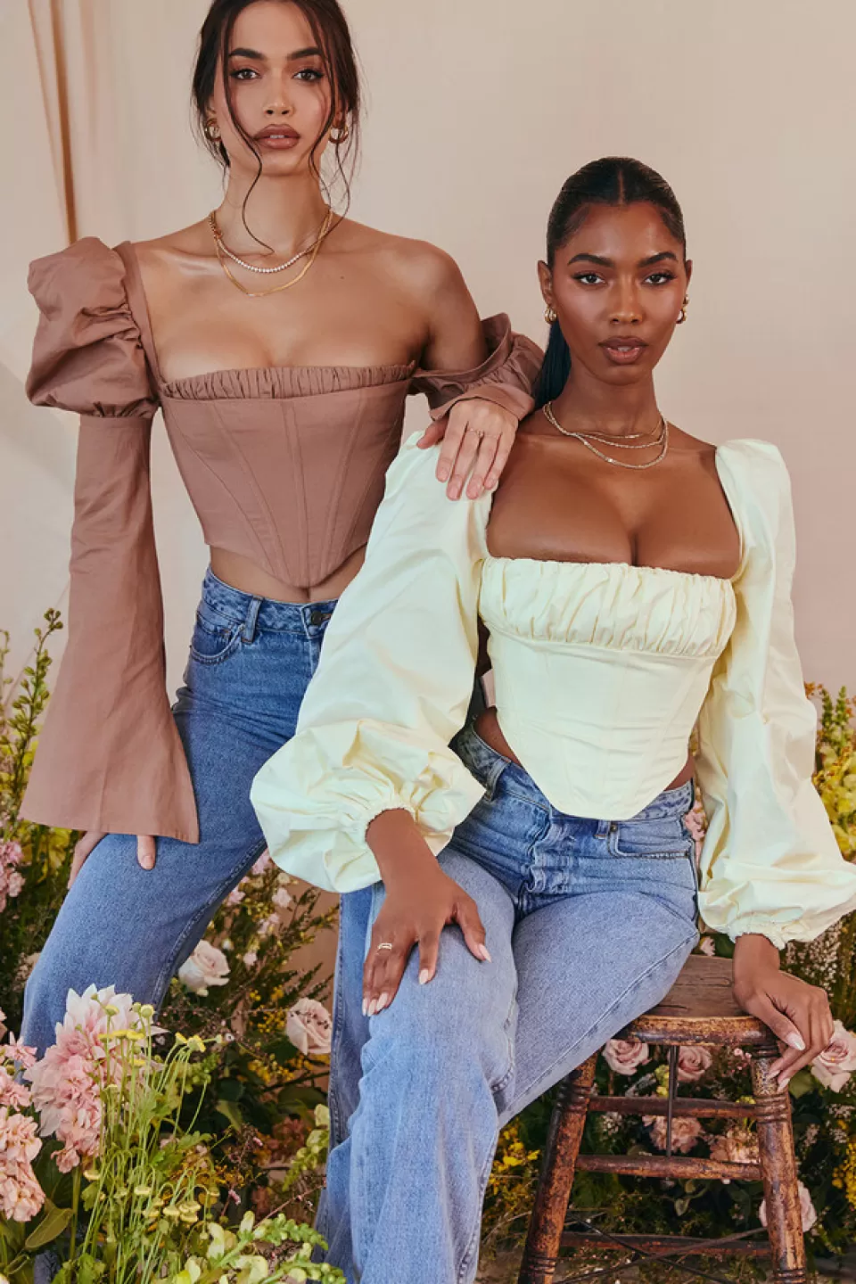 House of CB 'Nala' Mocha Linen Blend Flared Sleeve Corset Hot