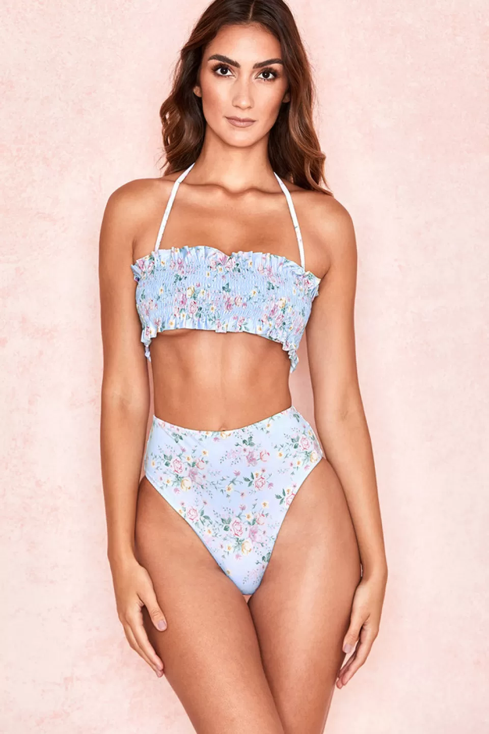 House of CB 'Perdita' Blue Floral Print Shirred Bikini Shop