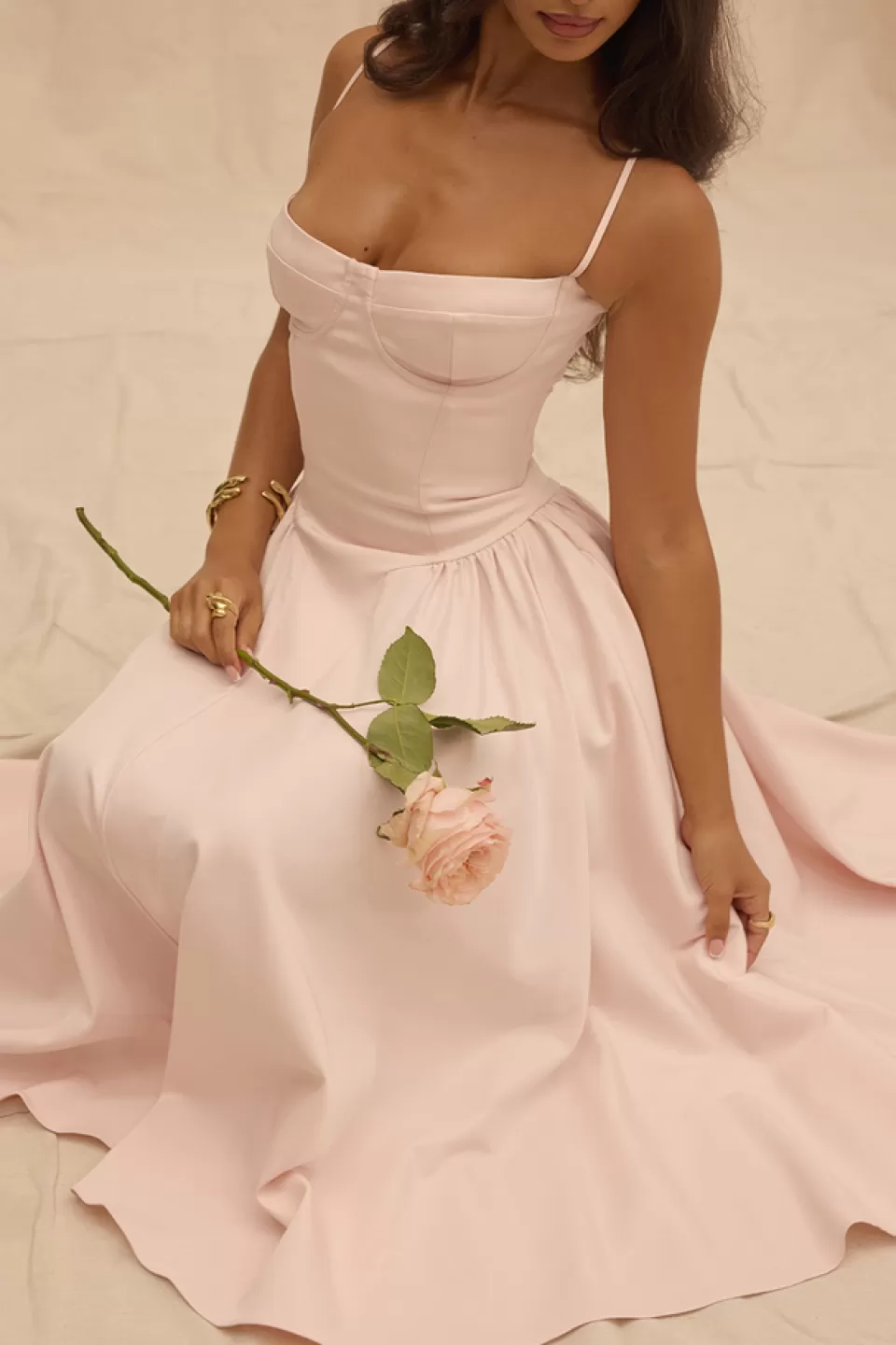 House of CB 'Samaria' Ballerina Pink Twill Corset Midi Dress Fashion