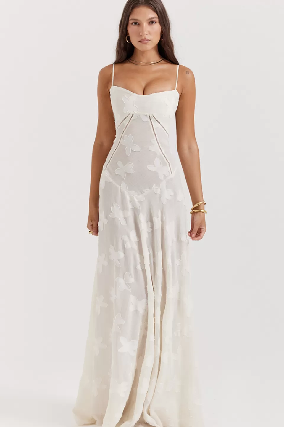House of CB 'Seren' Vintage Cream Floral Lace Back Maxi Dress Cheap