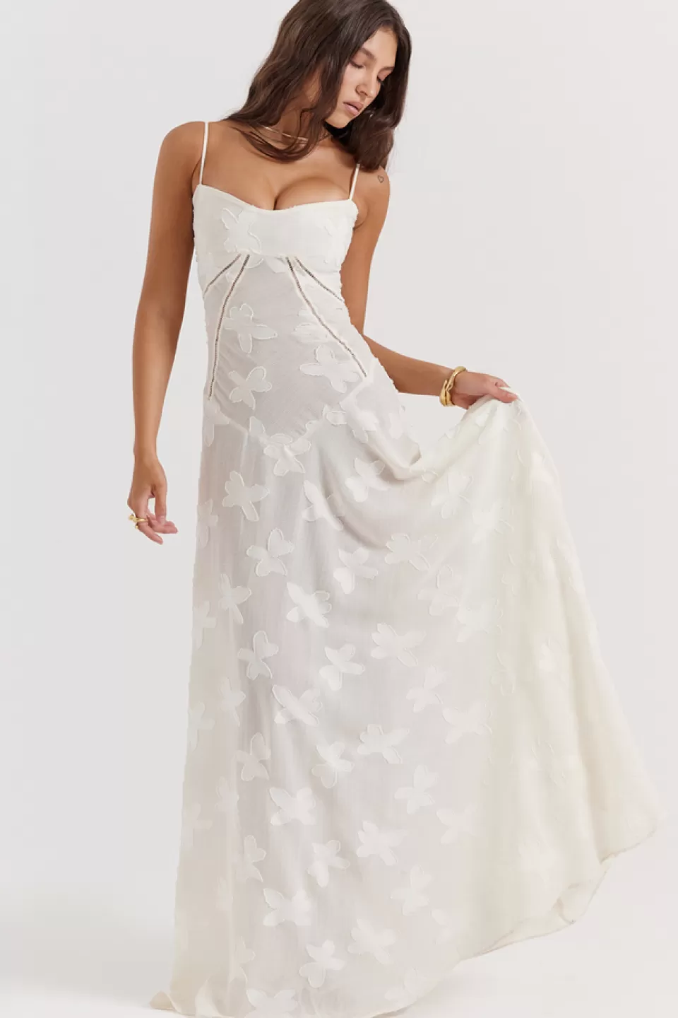 House of CB 'Seren' Vintage Cream Floral Lace Back Maxi Dress Cheap