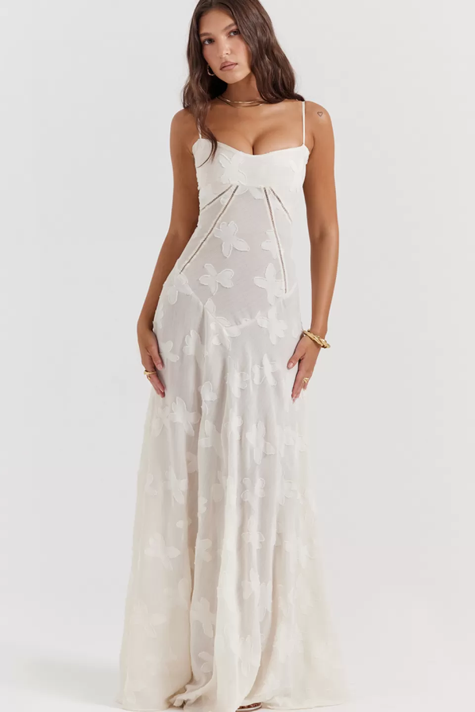 House of CB 'Seren' Vintage Cream Floral Lace Back Maxi Dress Cheap