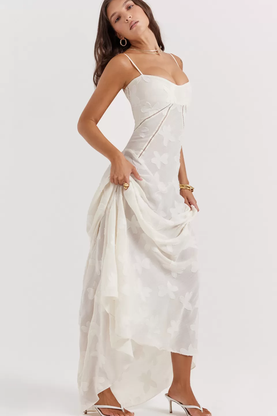 House of CB 'Seren' Vintage Cream Floral Lace Back Maxi Dress Cheap