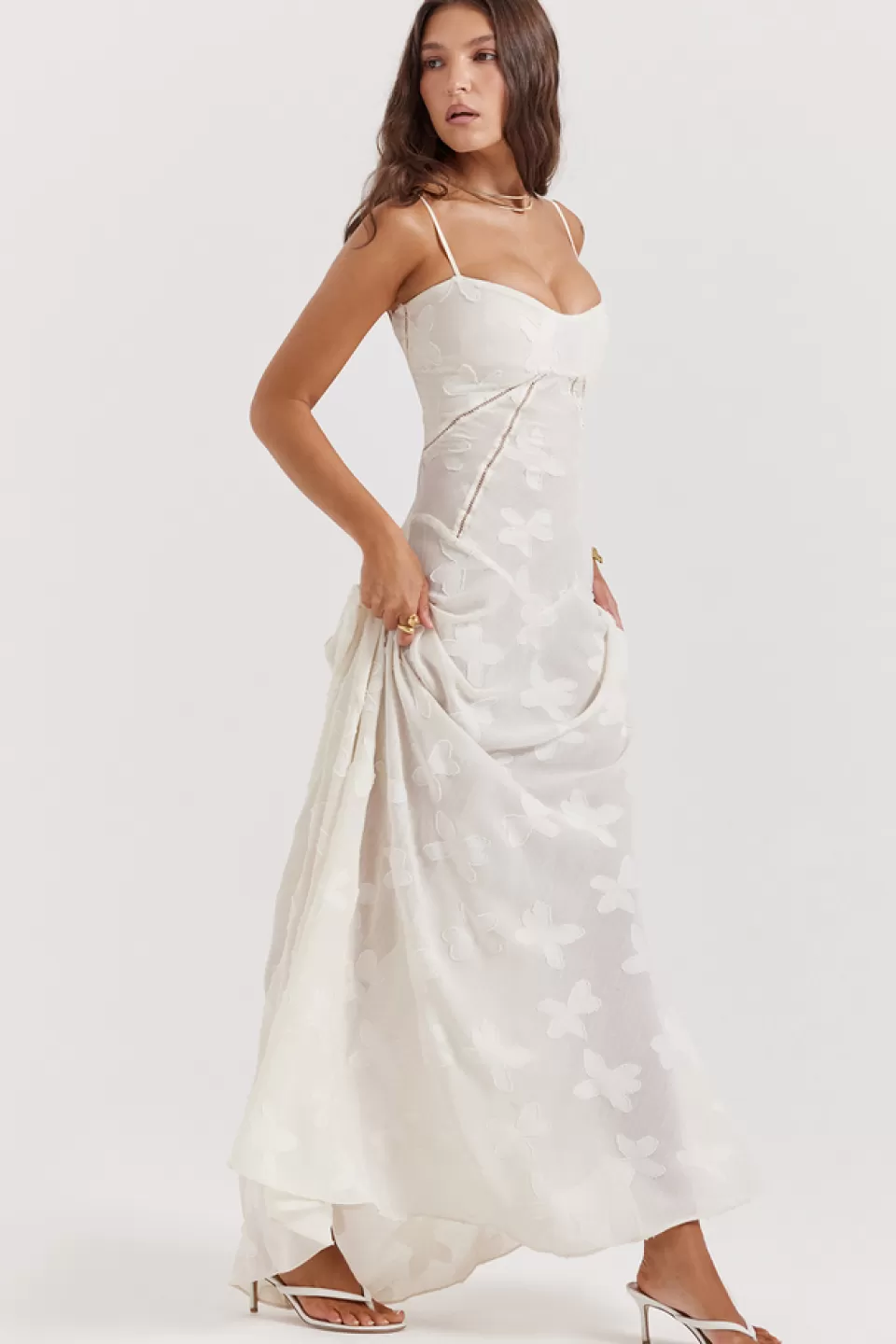 House of CB 'Seren' Vintage Cream Floral Lace Back Maxi Dress Cheap