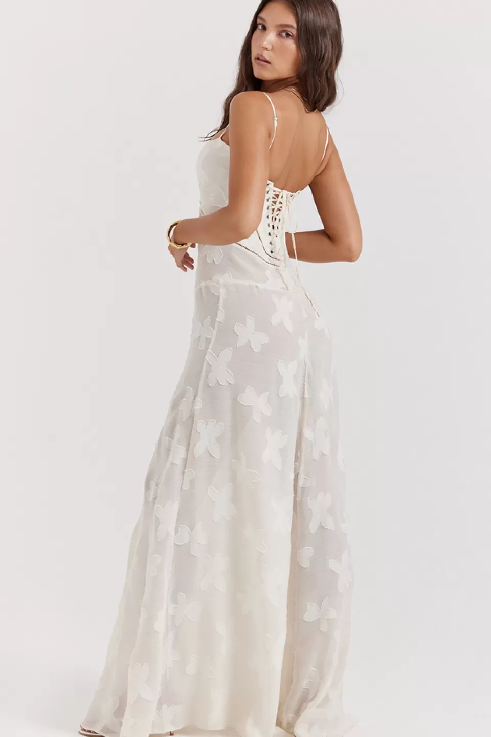 House of CB 'Seren' Vintage Cream Floral Lace Back Maxi Dress Cheap