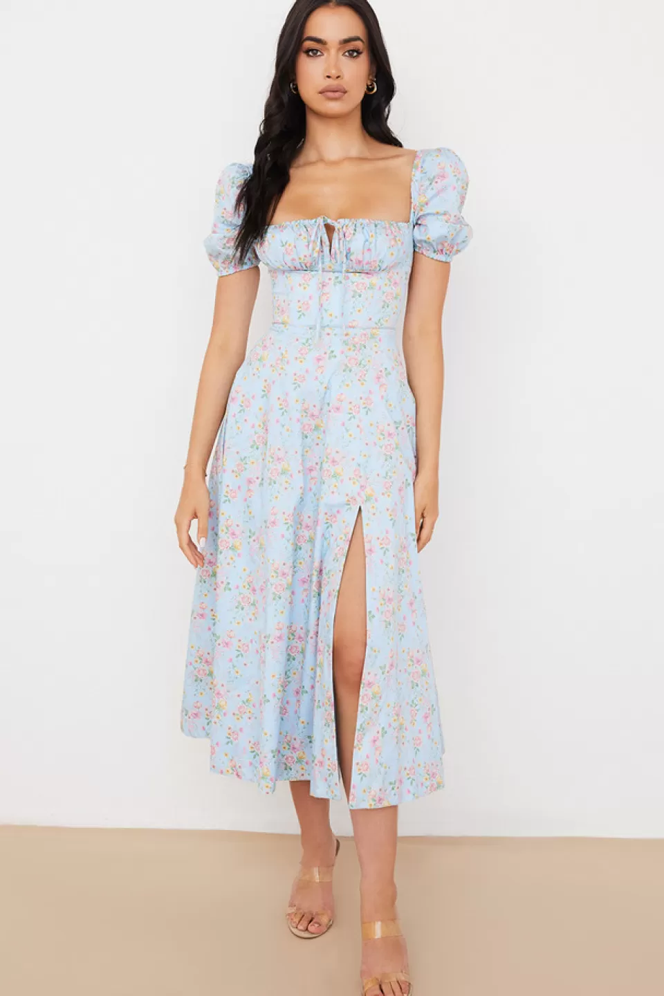 House of CB 'Tallulah' Blue Vintage Floral Puff Sleeve Midi Dress Discount