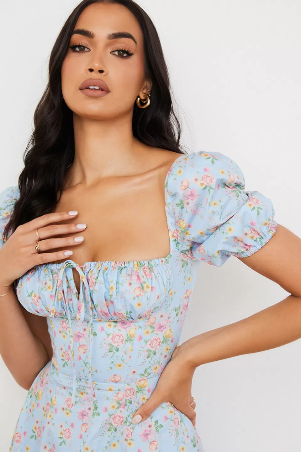 House of CB 'Tallulah' Blue Vintage Floral Puff Sleeve Midi Dress Discount