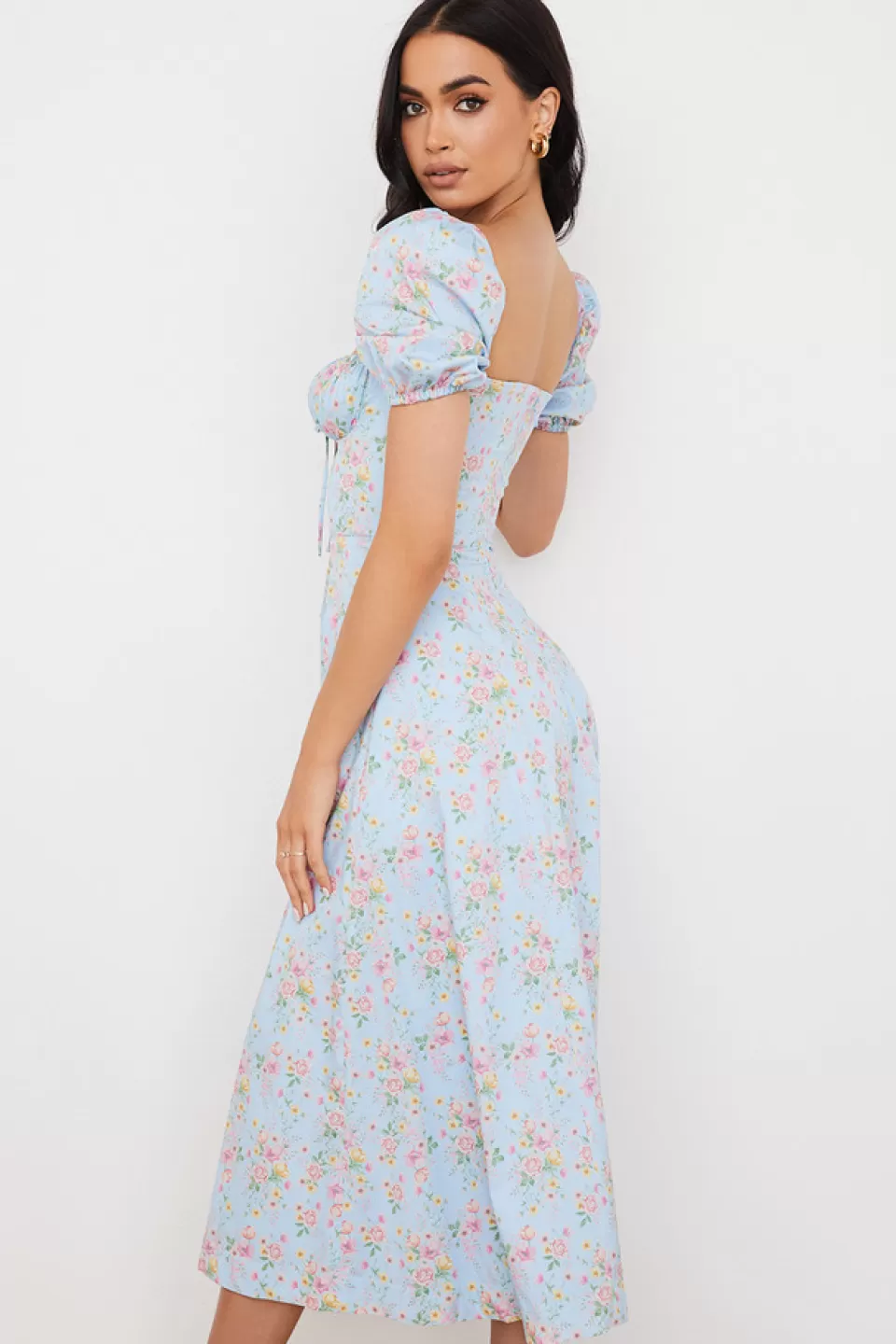 House of CB 'Tallulah' Blue Vintage Floral Puff Sleeve Midi Dress Discount
