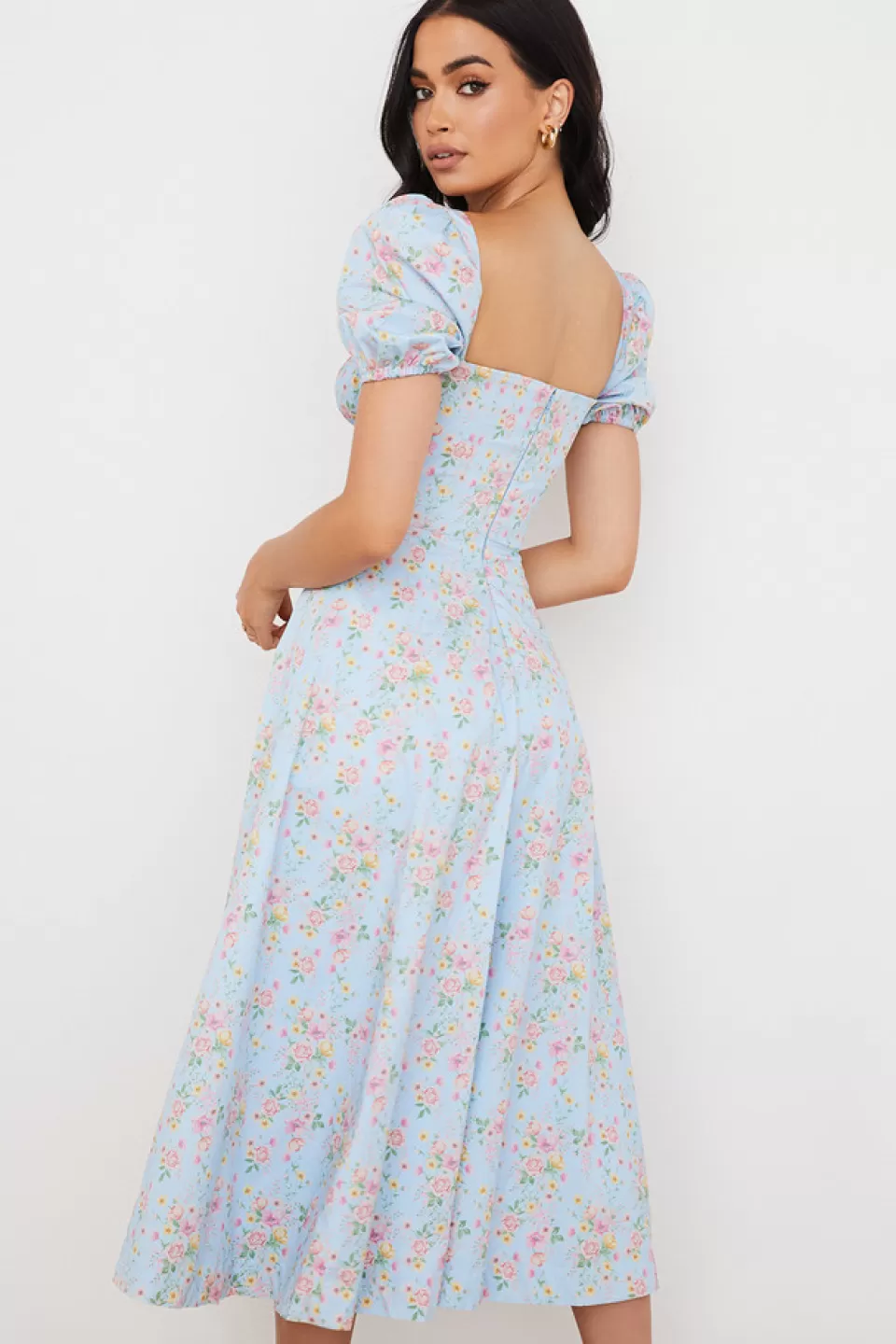 House of CB 'Tallulah' Blue Vintage Floral Puff Sleeve Midi Dress Discount