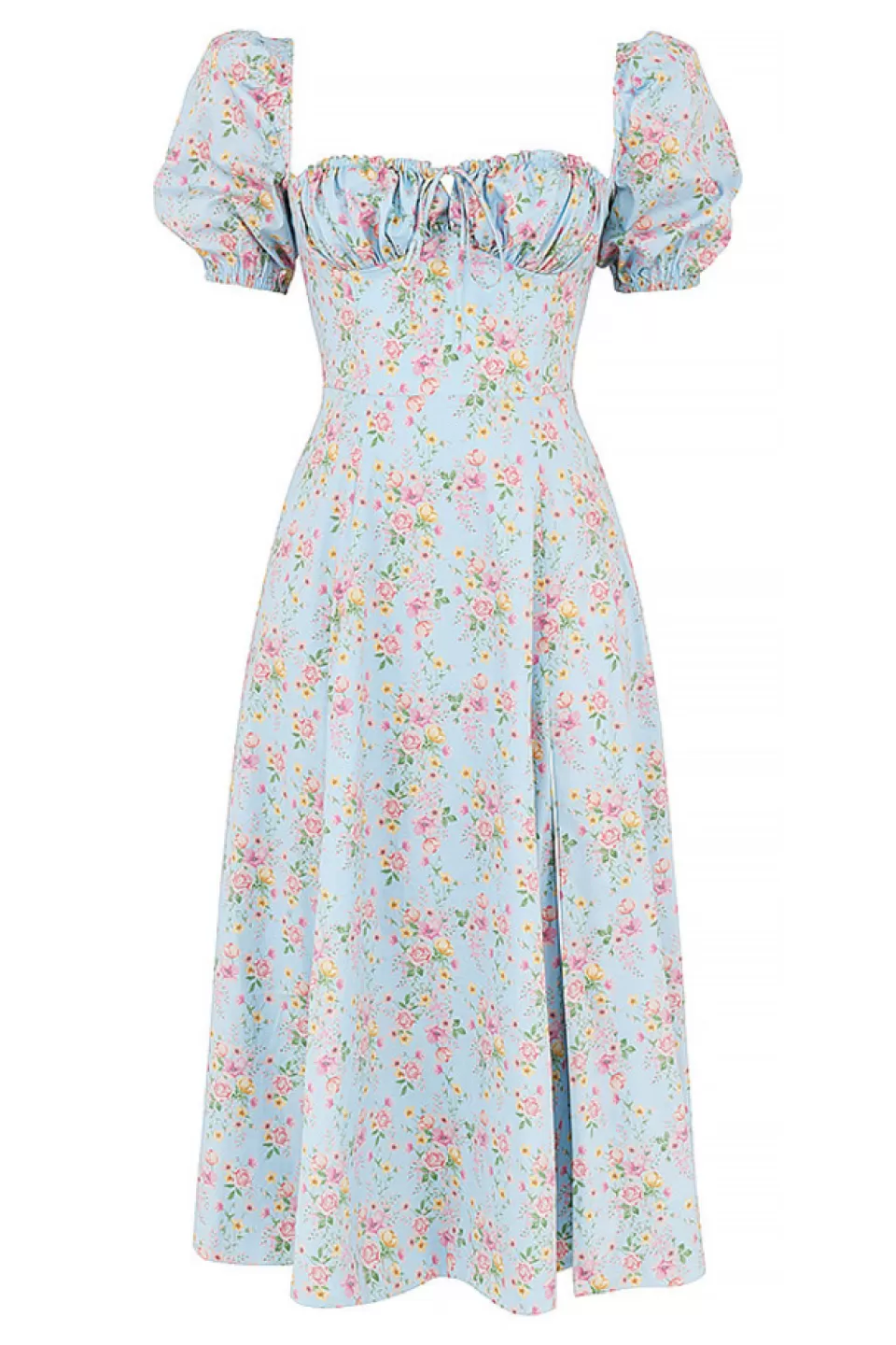 House of CB 'Tallulah' Blue Vintage Floral Puff Sleeve Midi Dress Discount