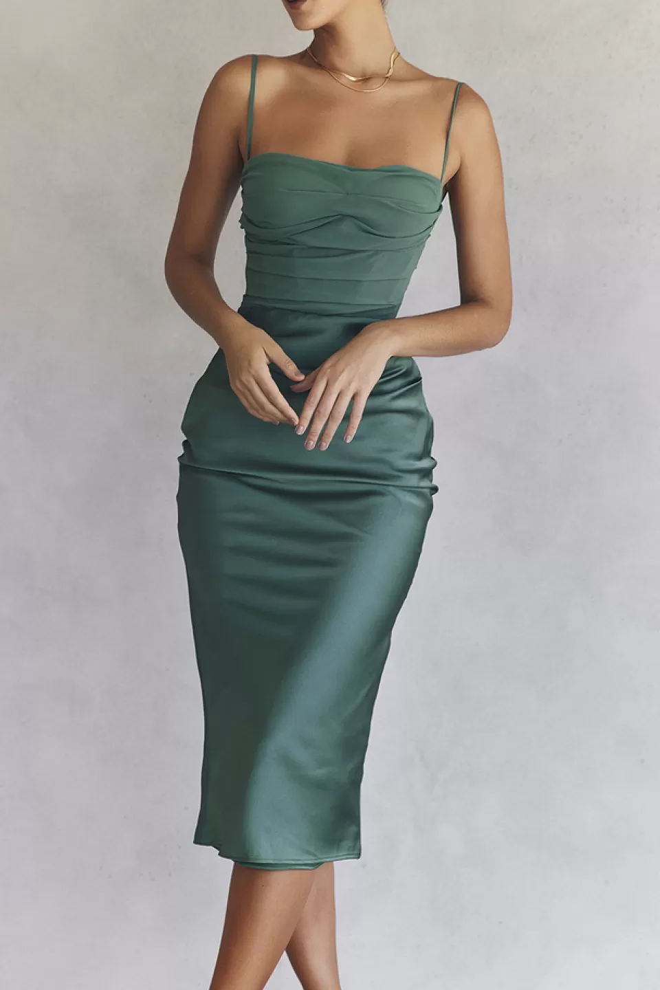 House of CB 'Teia' Forest Draped Corset Midi Dress Cheap