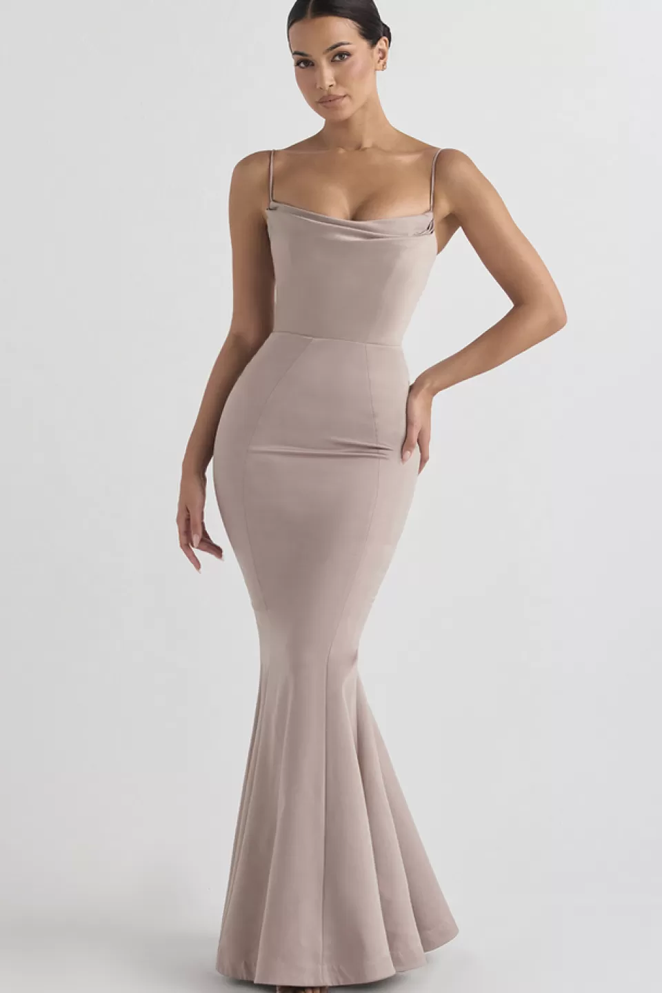 House of CB 'Violette' Mushroom Satin Fishtail Gown Cheap