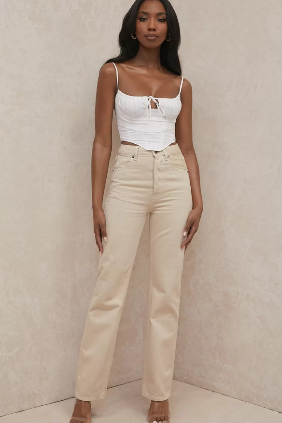 House of CB 'Yara' Ecru Vintage Fit High Waist Jeans Hot
